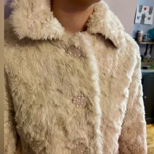 Women's Cream Faux Fur Coat by Anthropology